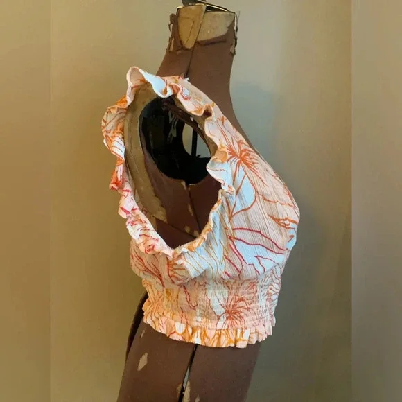 PATRONS OF PEACE Floral Crop Top Smocked medium boho - Picture 2 of 6